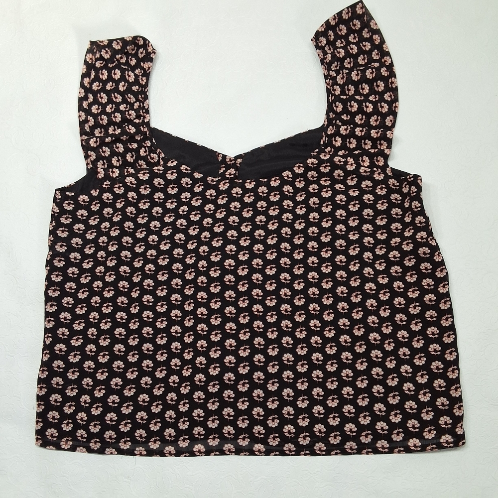 New J.Crew Womens Floral Sleeveless Button UP Ruffles Blouse Size 14